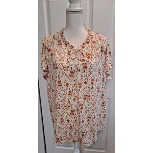 3XL Rose+Olive Knit Wildflower Short Cap Sleeve‎ Pullover Top
